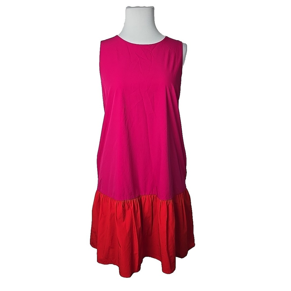 TCEC Hot Pink & Red Sleeveless Shist‎ Dress with Pockets Large L